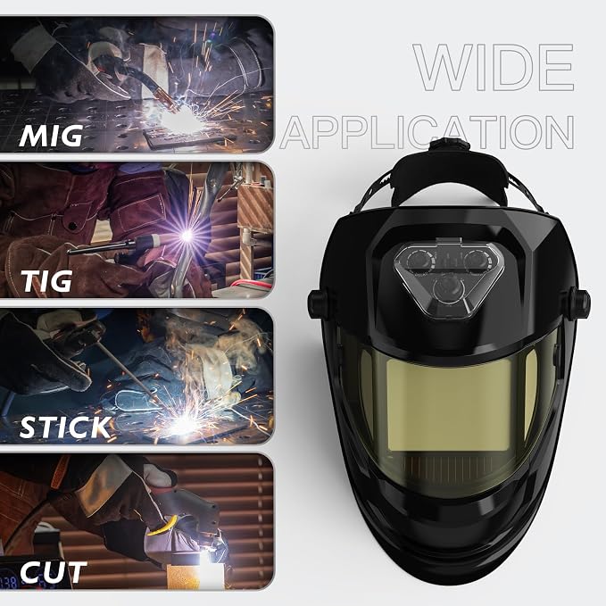 YESWELDER Panoramic Three Sides Auto Darkening welding Helmet with 6 Arc Sensors, Blue Light Blocking, 1/1/1/1 True Color, Type-C Charging, Wide Shade for TIG MIG ARC CUT GRIND Welder Hood Mask
