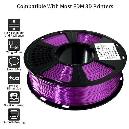 GIANTARM 3D Printer Filament, Shiny Silk Dark Purple PLA Filament, 1Kg(2.2lbs) Spool, 1.75mm Dimension Accuracy +/- 0.02mm, 3D Printing Filament