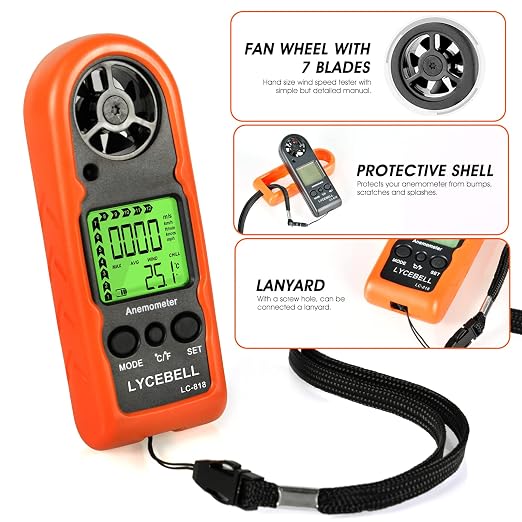 Digital Wind Speed Measuring Device Anemometer Handheld Mini Portable Wind Meter Measures Air Flow Velocity Wind Chill Temperature, 5pcs CFM Wind Gauges for HVAC, Drone Flying, Outdoor Activities