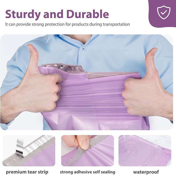 Fuxury Poly Mailers 14.5x19'' 50 Pcs, Waterproof Shipping Bags for Clothing | Strong Adhensive Shipping Envelopes for Small Business Suppliers, Self Seal Mailers Poly Bags Mailing Envelopes Purple