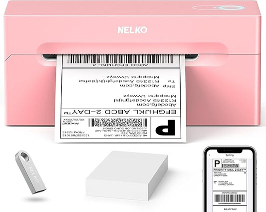 Nelko Bluetooth Thermal Shipping Label Printer, Wireless 4x6 Shipping Label Printer for Shipping Packages, Support Android, iPhone and Windows, Widely Used for Amazon, Shopify (Pink)