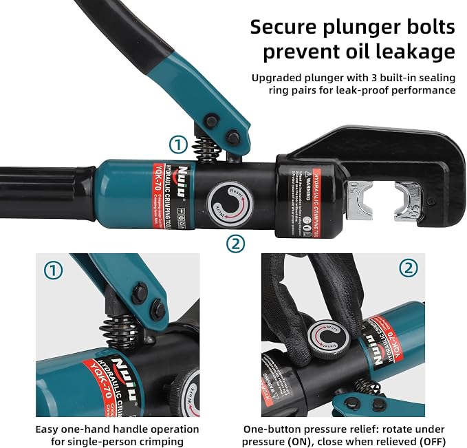 YQK-300 Hydraulic Crimping Tool 12T, Wire Crimper for Battery Cable Terminals 16-300mm²(6 AWG to 8/0 AWG)with 11PCS Hex Dies,16mm Stroke, 180°Swivel Head - Professional Electrician Crimper(Blue)