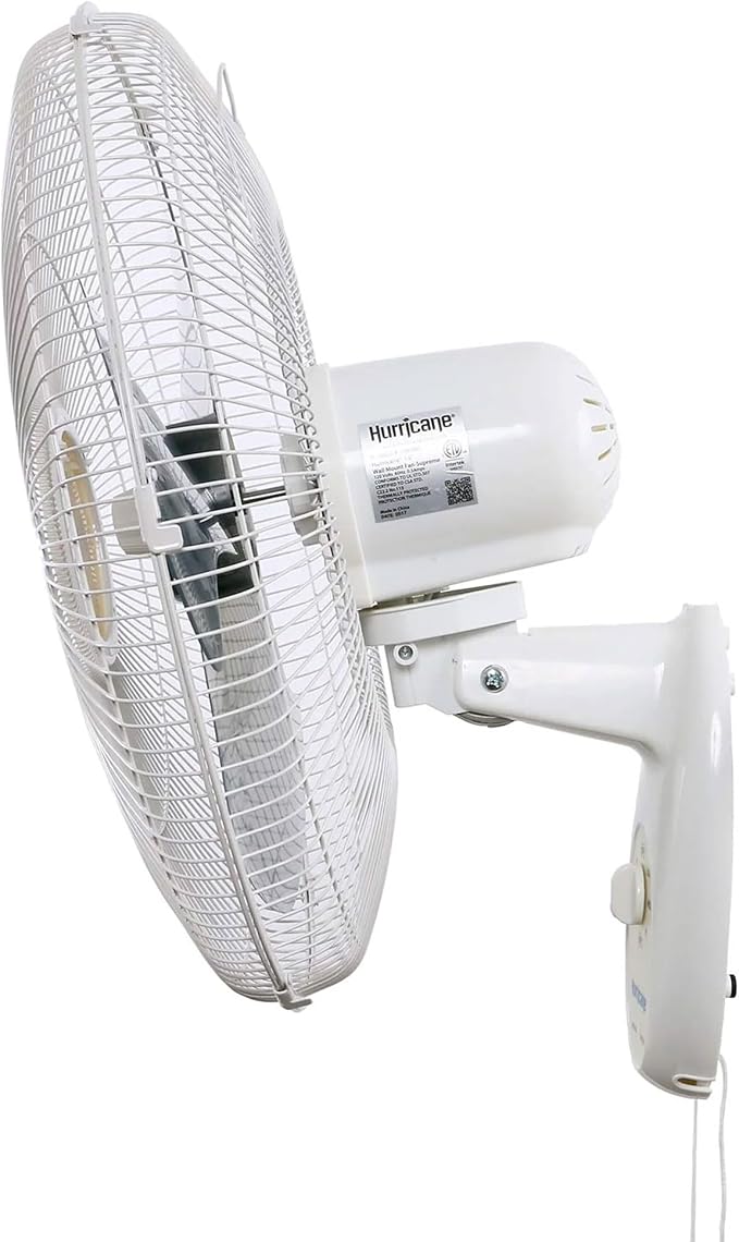 Hurricane Supreme 18" 90 Degree Oscillating Indoor Wall Mounted 3 Speed Plastic Blade Fan with Adjustable Tilt and Pull Chain Control, White (4 Pack)