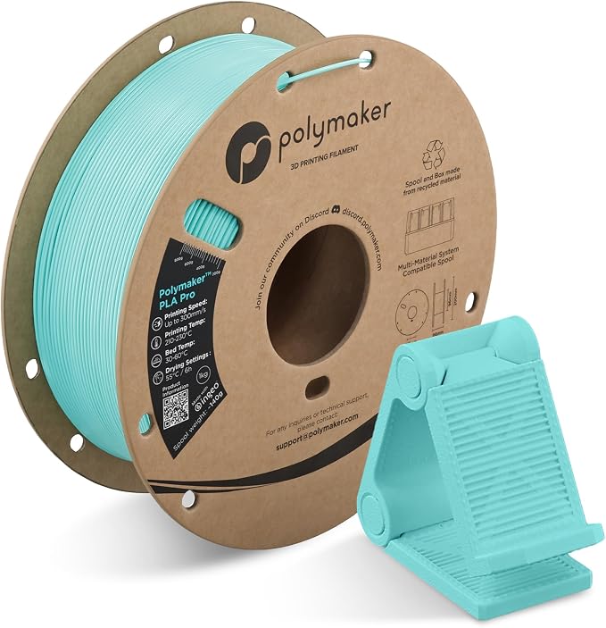 Polymaker PLA Pro 3D Printing Filament Polymaker Teal 1.75mm 1KG, High-Impact Tough PLA, Fast Printing up to 300mm/s, High Speed New Formula, Easy to Print on Most FDM Printers, No Enclosure Required
