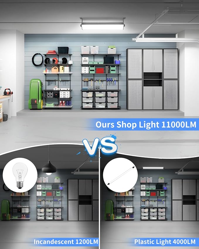 4 Pack LED Shop Light, 100W 11000LM Ultra Brighter, Plug in Garage Light with On/Off Switch + 6FT Cord, 6000K IP66 Waterproof Bay Lighting for Garage Workshop Workbench Warehouse Factory Yard Outdoor
