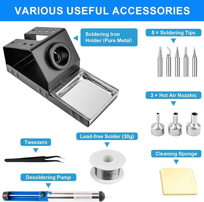 Beaiguna 2 in 1 Hot Air Rework Soldering Iron Station Kit, Precision Circuit Board Soldering Gun Kit, Rapid Heat up Solder Station, Upgrade Dual System Independent Control, Auto Sleep & Calibration