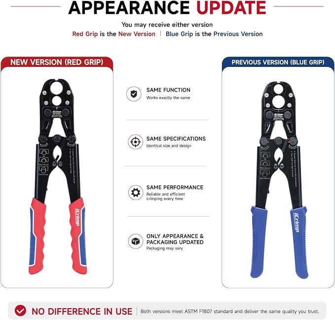 iCrimp PEX Pipe Crimping Tool, Convertible 1/2" & 3/4" Jaws | Convertible 1/2" & 3/4" jaws for tight spaces and easier rear crimping; includes GO/NO-GO gauge