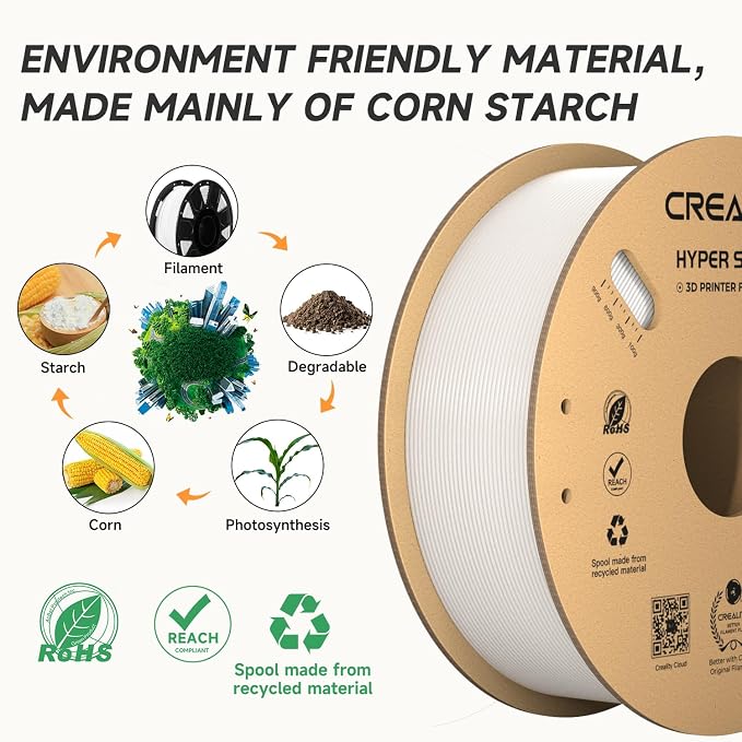 Official CREALITY Hyper PLA Filament 1.75mm White 2KG, 30-600mm/s High Speed PLA Rapid 3D Printer Filament, 2 Pack 1kg Spool(2.2lbs), Dimensional Accuracy +/-0.02mm, Fit Most FDM 3D Printer