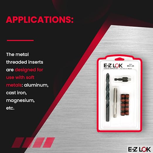 E-Z LOK EZ-650-8 Threaded Inserts for Metal, M8-1.25 Installation Kit, Steel, Black Oxide