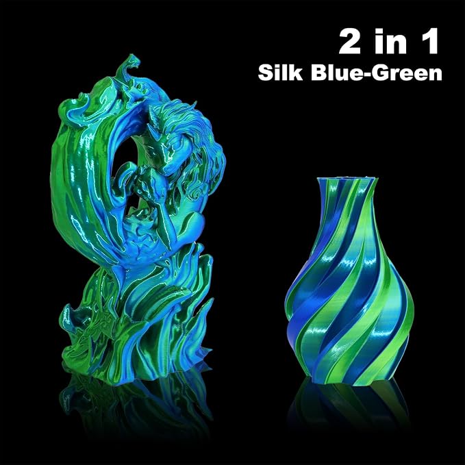 LOVOON PLA Filament 1.75mm Silk Blue Green dualcolor Change by Angle 3D Printing Filament, Shiny Coextrusion PLA Filament, Silk Blue Green, 1KG/(2.2lbs)/Spool