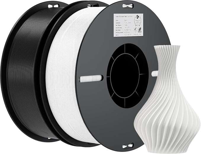 Creality PLA Filament 1.75mm Bundle 2KG, High Precision +/-0.02mm 3D Printer Filament, Consistent Extrusion, Smooth Printing, 2 Pack 1KG Spool,Fits for Most FDM 3D Printers(White, Black)