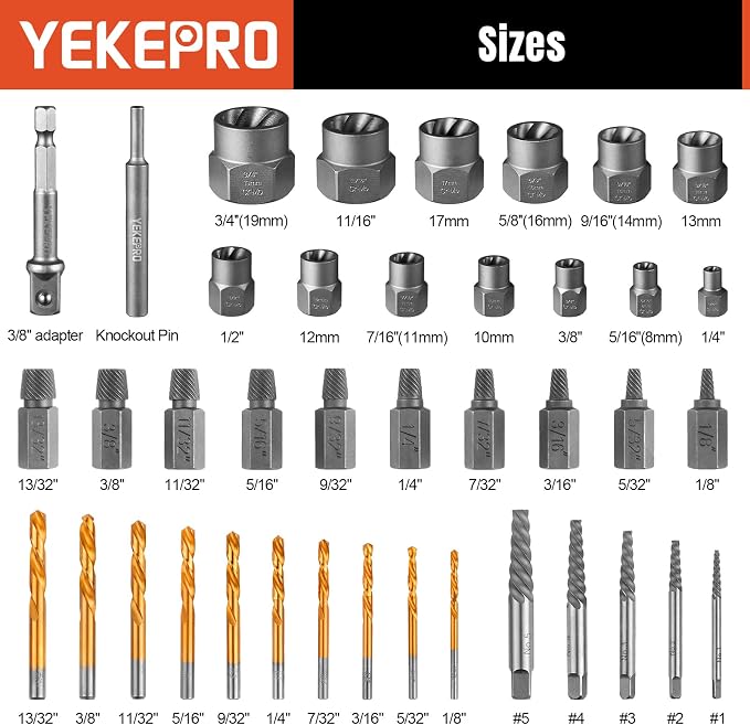 40 Pcs Bolt & Screw Extractor Set with Left Hand Cobalt Drill Bit Set, Easy Out Broken Stripped Screw Removal Tool for Damaged, Frozen, Studs, Rusted, Rounded-Off Bolts, Nuts & Screws, T15139