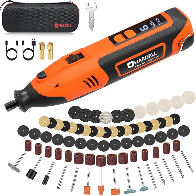 HARDELL 12V Cordless Rotary Tool,35000RPM Digital Display Power Rotary Tool | High Power 8000-35000RPM,6 Speeds,80 Accessories,Larger Long-Lasting Fast-Charging Battery,for Sand/Grind/Carve/Polish/Cut