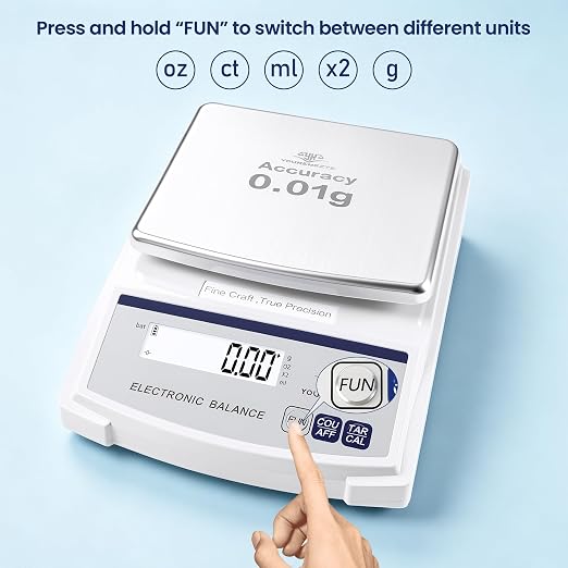Lab Scale 2000gx0.01g, Digital Gram Weight Scale for Jewelry，Coin & Gold | 0.01g Accuracy Gram Scale, LED Backlit Display, g/oz/ct/ml Conversion, Counting & Tare Function, Laboratory Balance