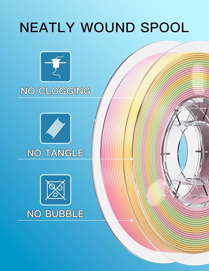 PINBALL 500gx4 Silk Rainbow PLA 3D Printer Filament 1.75mm, Shiny Multi-Color Changing Filament 3D Printing Filament Dimensional Accuracy +/- 0.02mm, 500g*4 Spools