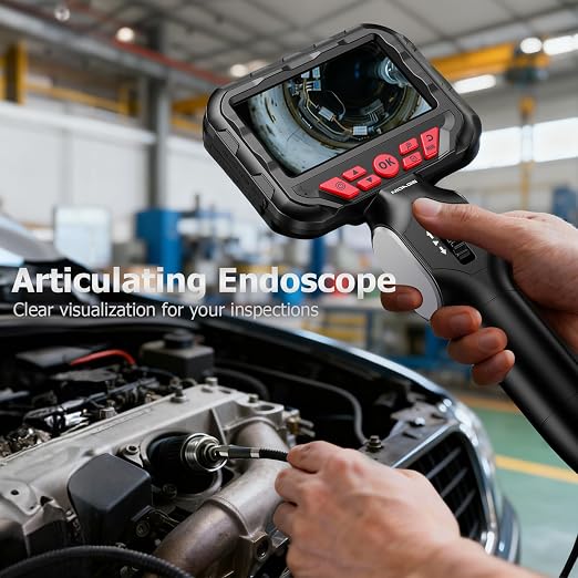 2-Way Articulating Borescope 5.5mm Industrial Endoscope with Articulated Probe Flexible Video Inspection Camera with Light, Snake Scope Cam for Automotive Aircraft Mechanics, 4.3FT