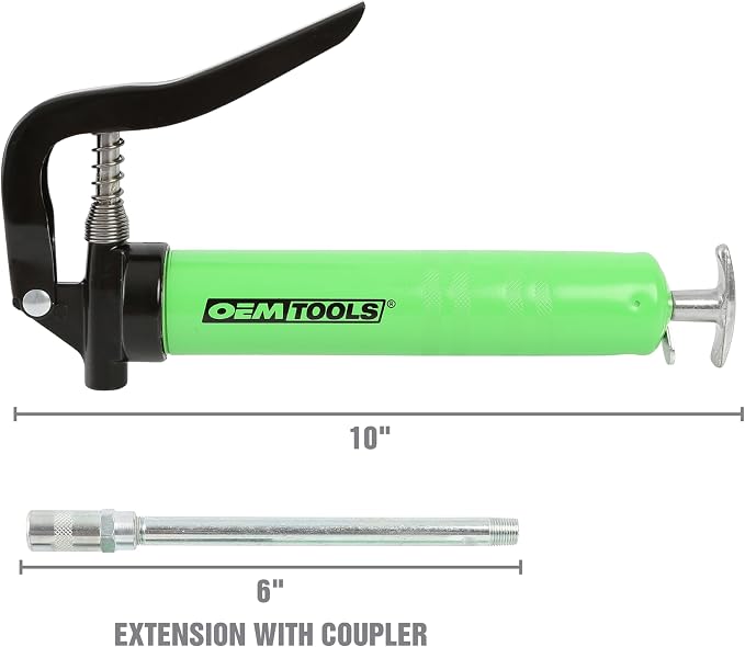 OEMTOOLS 87207 Mini Pistol Grip Grease Gun, Mini Grease Guns, Aluminum Grease Gun, Small Grease Gun, Maximum PSI of 2,900, Green