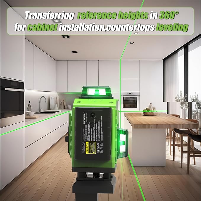 16 Line laser level 360 Self Leveling, 4x360 Cross Line 4D Green Beam Lazer Leveler Ideal for Floor, Wall & Ceiling Construction, Picture Hanging & Multi Surface Alignment