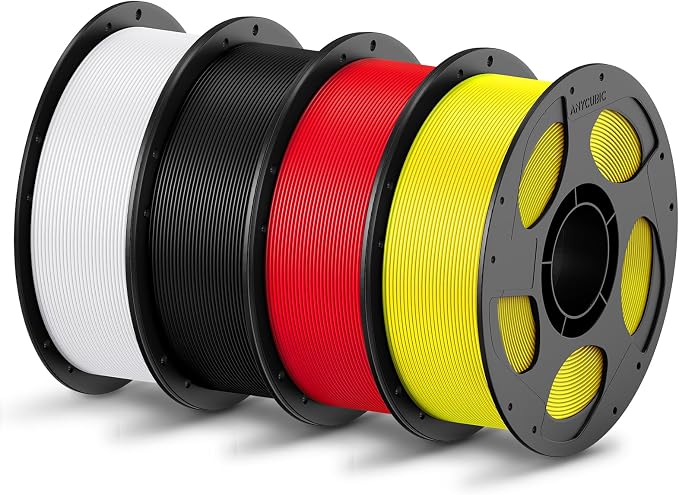 ANYCUBIC PLA Filament 1.75mm Bundle, RFID 3D Printing PLA Filament 1.75mm Dimensional Accuracy +/- 0.02mm, 1KG Reusable Spool (2.2 lbs), 4KG White + Black + Red + Yellow