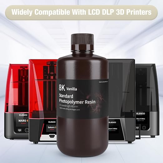 ELEGOO 8K Standard Resin, 405nm Rapid UV-Curing 3D Printer Resin, Higher Precision, Lower Shrinkage 3D Photopolymer Resin for 8K/12K/14K 3D Printer and LCD/MSLA/DLP 3D Printing, Vanilla 1000G