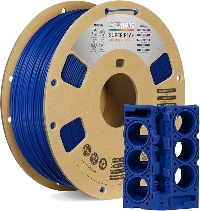 OVERTURE Super PLA+ Filament 1.75mm, Toughness Enhanced PLA Plus, Professional Toughness 3D Printer Filament 1kg (2.2lbs), High Precision +/- 0.02mm (Dark Blue)