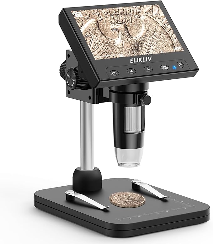 Elikliv EDM4C Coin Microscope with Scale：4.3" Digital Microscope with Adjustable LED+Elikliv Coin Microscope, 4.3'' LCD Digital Microscope 1000x