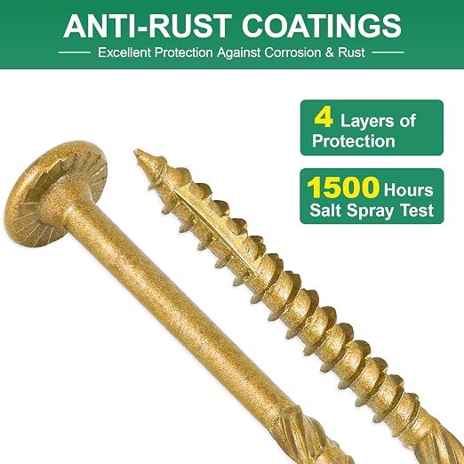 6 Inch Heavy-Duty Outdoor Deck Screws, 300Pcs Star Drive Decking Wood Screws, Rust Resistant Timber Screws for Timber/Log/Landscaping Wood (#14 x 6 Tan)