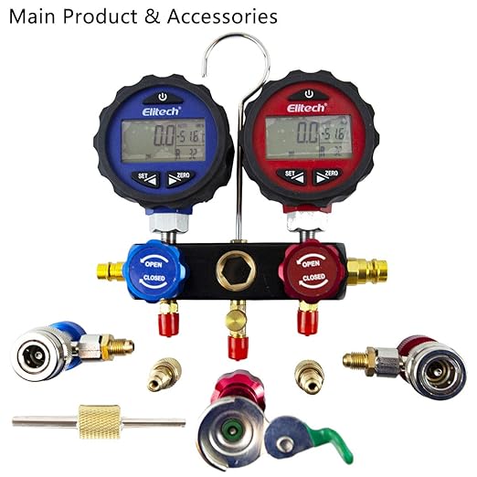 Elitech DMG-3 AC Manifold Gauge Refrigerant Pressure Gauge Set 2 Way with Hoses