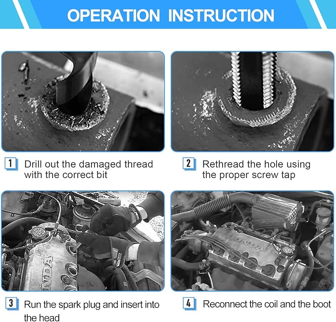 Spark Plug Thread Repair Kit, 28 PCS 4 Sizes High Speed Steel Tap and 5 Sizes Insert, All in One Repair Tools Set with Storage Case for The Most Trucks Cars Engines Broken Cylinders Repair
