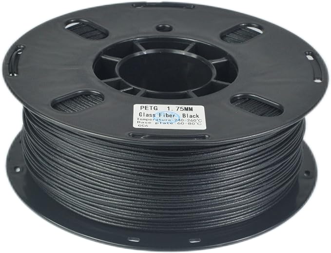 RANKI Glass Fiber Petg Filament 1.75mm 1KG, Outdoor Use Tough Glass Fiber PETG 3D Printer Filament, High Temperature Resistance, 1 KG Spool, (Black)