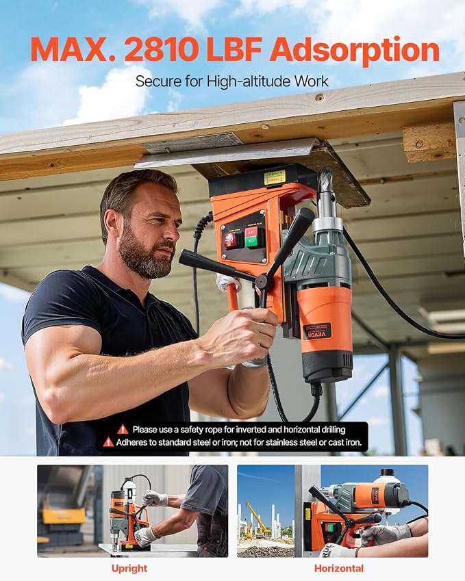 VEVOR Mag Drill Press, 1300W 1.57" Boring Diameter, 2922lbf Power Portable Magnetic Drill, 810 PRM, 11Pcs Drill Bits Electric Drilling Machine for Metal Surface, Industrial and Home Improvement | For Metal Surface, 810 PRM, with 11Pcs Bits, Portable, T...