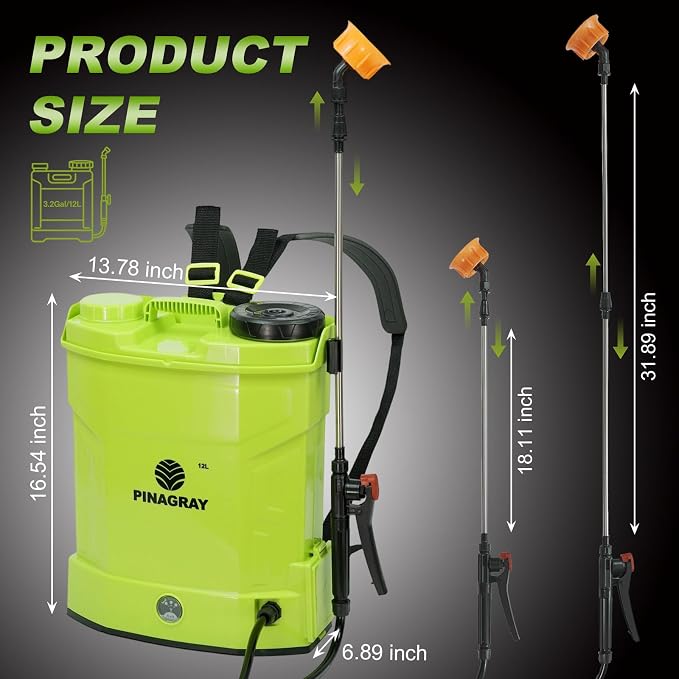 3.2 Gal Battery Backpack Sprayer, Compatible with Makita 21V | Detachable Battery, 100 PSI, telescopic wand, 4 nozzles + gloves, Lightweight tank, continuous spray for yard, weed, or patio