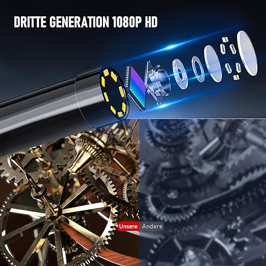 Daxiongmao Borescope Camera, 1080P HD IP67 Waterproof Endoscope with LED Light, Flexible Snake Camera for Automotive Engine, Pipe, Wall & Vent Inspection