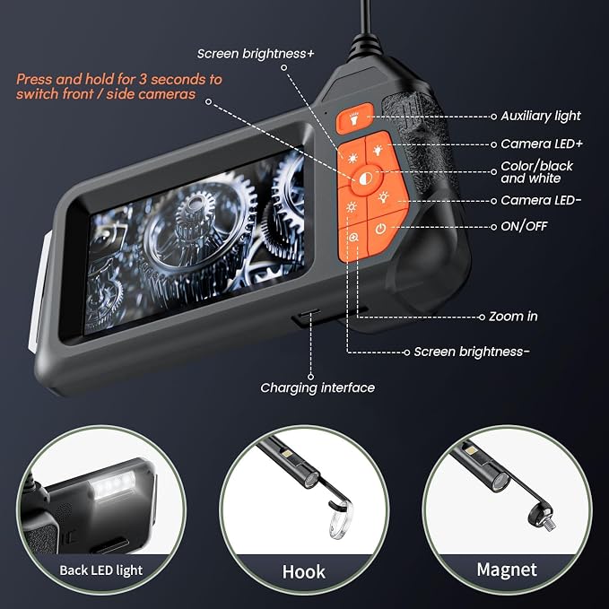 Endoscope Camera with Light: 4.3" 1080P HD Dual-Lens Inspection Borescope Camera for Sewer - 16.4ft Waterproof Industrial Endoscope - Flexible Snake Bore Scope for Plumbing Automotive