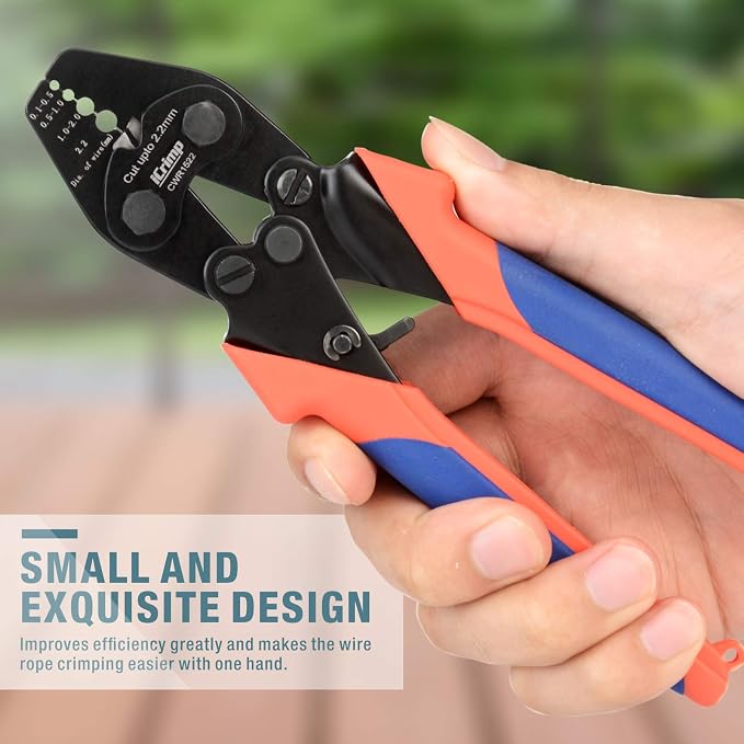 iCrimp CWR1522 Wire Rope Crimping Tool with Cutting function for Cable Railing, Hand Swaging 0.1~2.2mm Aluminum Oval Sleeves,Alloy Double Sleeves (CWR1522)