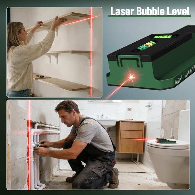 Stud Finder Wall Scanner - 7-in-1 Electronic Wall Stud Detector, Detects Wood, Metal, AC Power, Joists, Pipes with LCD Display, Laser & Bubble Level Ruler
