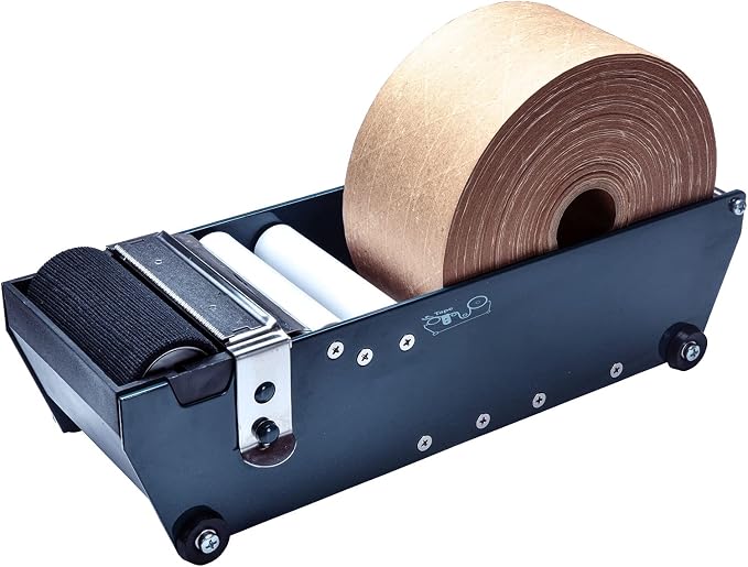 Excell ET-377 Gummed Water Activated Kraft Paper Tape Dispenser | Roller moistens tape for smooth cutting. Durable metal build with anti-rust blade. 3" wide
