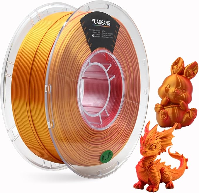 Silk Dual-Color PLA Filament 1.75mm Red-Gold, ±0.03mm Precision, 1kg Spool (2.2 lbs), Smooth Gradient Two-Tone PLA, Neatly Wound & Compatible with Most 3D Printers