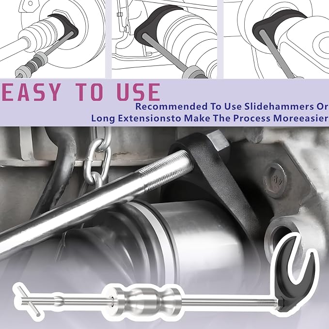 Universal CV Axle Removal Tool Set with Inner CV Axle Puller Tool with 5/8"-18 Slide Hammer and 3.75 inch CV Axle Shaft Puller Tool Kit and Pry Bar Wrench Adaptor Head