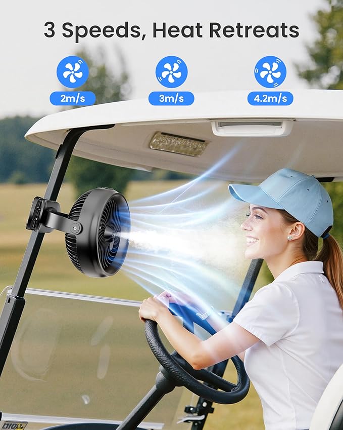 Koonie 10000mAh Battery Operated Misting Fan with Clip, Portable 8'' Mist Fan for Desk with Max. 48 Hours Runtime, 3Speeds, 2 Spray Modes, 200ML Tank for Golf Cart Home Office Travel Camping Stroller