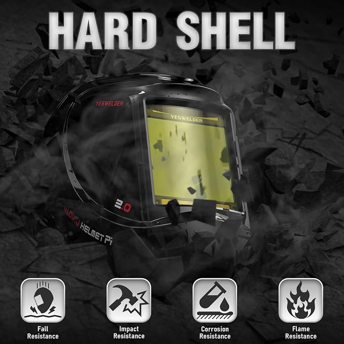 YESWELDER Large View Auto Darkening Welding Helmet, Blue Light Blocking, 1/1/1/1 True Color Solar Powered Welder Hood Mask with 4 Arc Sensors, Wide Shade 3/5-9/9-13 for TIG MIG ARC Cut and Grind