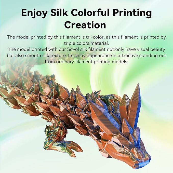 Sovol PLA Filament Silk Tri Color Co-Extrusion 1.75mm, 3D Printer Filament 1kg/ 2.2lbs, Shiny Silk Blue Green Orange 3 in 1 Coextrusion PLA Material +/-0.03mm