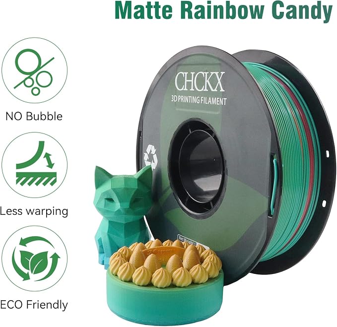 Matte Rainbow PLA 3D Printer Filament, 1KG Spool(2.2lbs) 1.75mm PLA Gradient Filament for Most FDM 3D Printers, Candy 1 Green Blue Pink