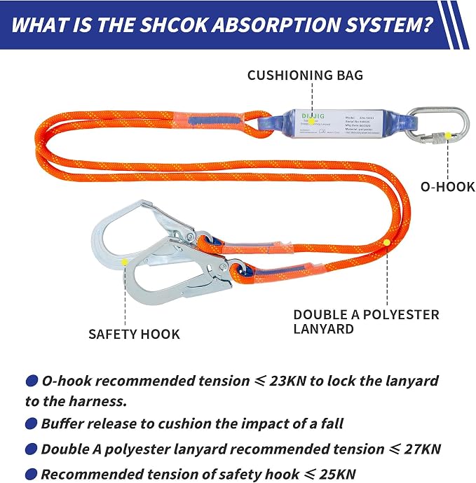 DIJJIG Safety Harness Fall Protection Kit Full Body Roofing Harnesses With Internal Shock Absorbing Lanyard, Blue Safety Harness For Construction OSHA/ANSI Compliant