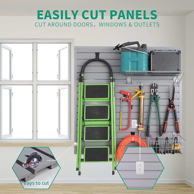 FRAYSCENT Slat Wall Paneling Garage Slat Wall Storage Systems Slatwall Panels Power Tool Organizer Wall Mount, PVC Garage Storage & Organization Products Slate Board (Grey, 4ft x 8ft)
