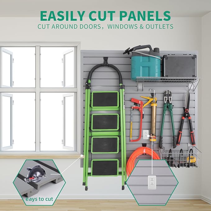 FRAYSCENT Slat Wall Paneling Garage Slat Wall Storage Systems Slatwall Panels Power Tool Organizer Wall Mount, PVC Garage Storage & Organization Products Slate Board (Grey, 4ft x 2ft)