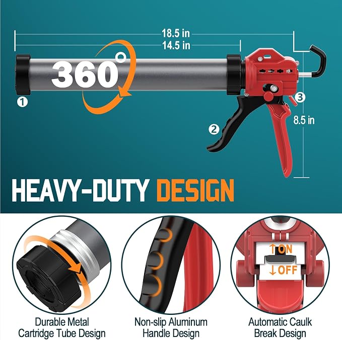 20 oz Sausage Caulk Gun, One-Touch Drip-Free | Effortless & Professional Design with Heavy-Duty Metal Body, 18:1 Thrust Ratio | for 20 oz Sausage Packs