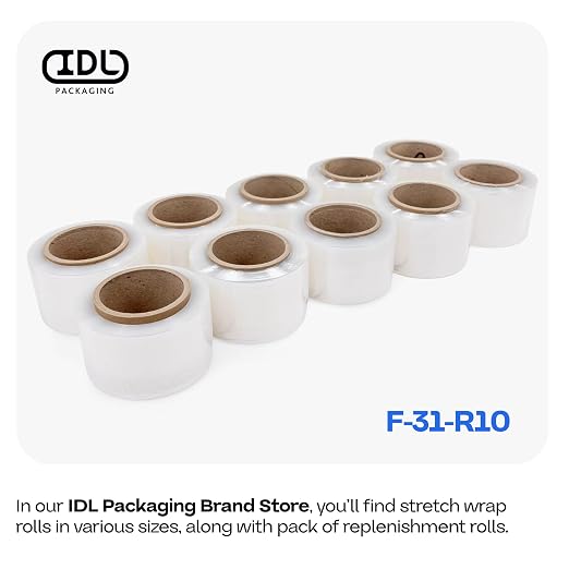 IDL Packaging 3" Stretch Wrap Mini Roll, 700 feet, 120 Gauge (Pack of 8) with a Plastic Handle Included – Industrial Grade Clear Plastic Wrap – Improved Protection for Packing, Moving, or Office