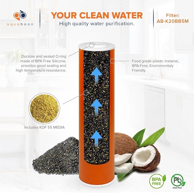Aquaboon 5 Micron 20 x 4.5 Whole House Water Filter Replacement Cartridge KDF for 1-Stage Water Filtration System 2 Pack
