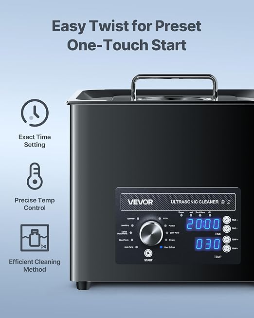 VEVOR 10L Ultrasonic Cleaner, Professional Ultrasonic Cleaner Machine with Knob Control, Stainless Steel Cleaning Machine with Basket and Cleaning Ball, for Watches, Razors, Jewelry, Coins and More